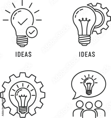 Brainstorming lightbulb doodles representing innovation creativity and new ideas for business and strategy vector