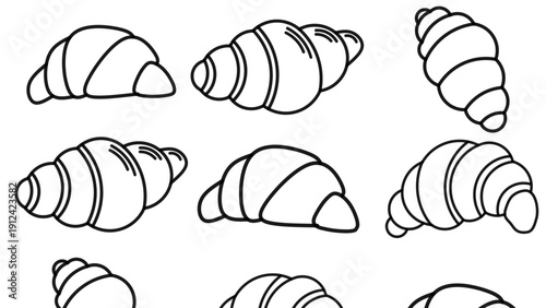 set of croissant doodle hand drawn. Hand drawn croissant french breakfast