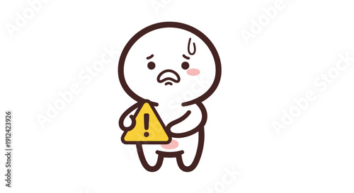Worried character holding a warning sign, expressing concern and caution