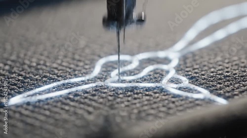 Sewing Machine Stitching Fabric Closeup.