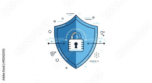 Shield with padlock symbolizes security and protection against cyber threats online