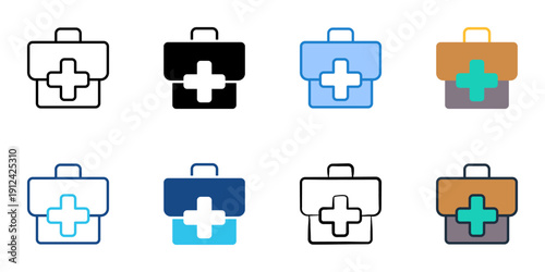 Emergency kit icons set multiple style collection. Editable stroke 
