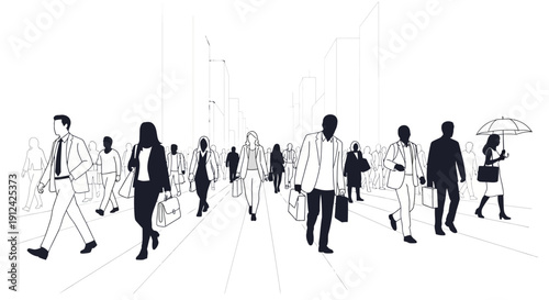 Group of People Walking in City Street.