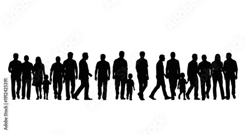 Silhouettes of People Walking in Line.