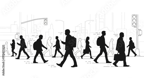 Silhouetted Business People Walking in City Street.