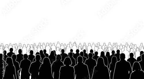 Silhouetted Crowd of People Standing Together.