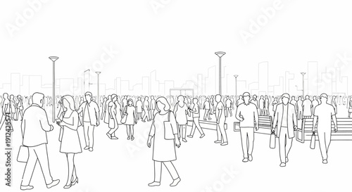 Crowd of People Walking in City.