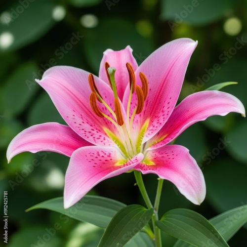 Close-up of a Vibrant Pink Lily in Full Bloom.