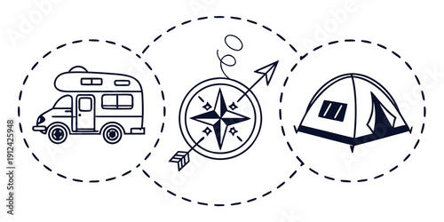 Camping and road trip adventure with a compass for navigation.