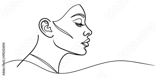 Elegant line drawing of a woman showcasing her profile and neckline