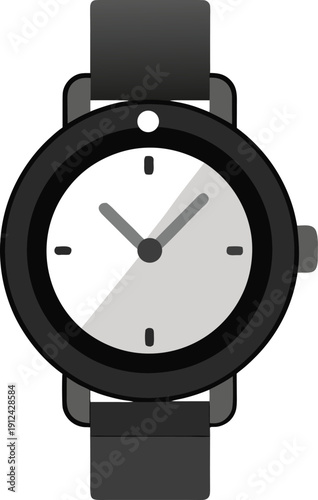 Black wristwatch with white dial and gray strap showing time 10:10