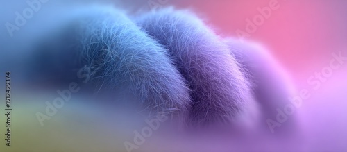 Macro texture close-animated movie of soft fluffy fibers in dreamy blue and pink gradient surface