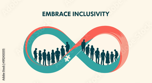 Embrace Inclusivity: Diverse People in Infinity Symbol with Puzzle Piece