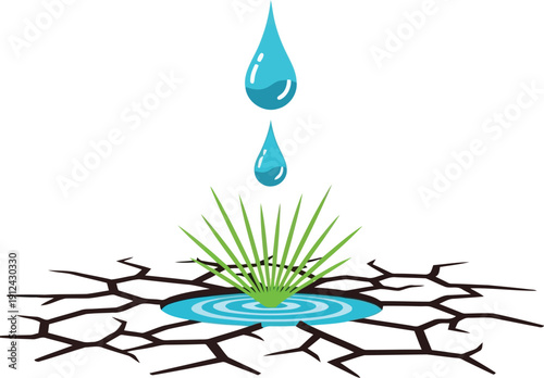 Revival in Arid Landscapes: Water Droplets Nourishing Resilient Green Grass