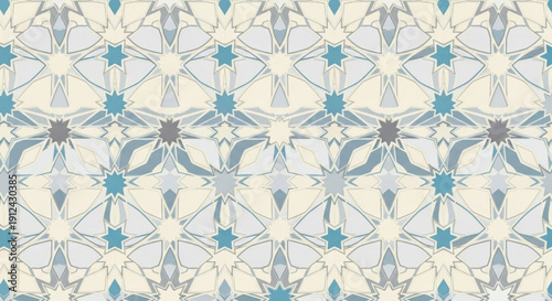Intricate blue and gray floral pattern on cream background seamless design for textiles and decor