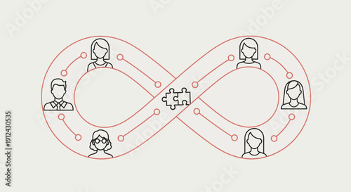 Teamwork Infinity Loop with Puzzle Pieces for Collaboration and Connection