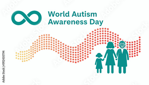 World Autism Awareness Day icon with family silhouette and infinity symbol