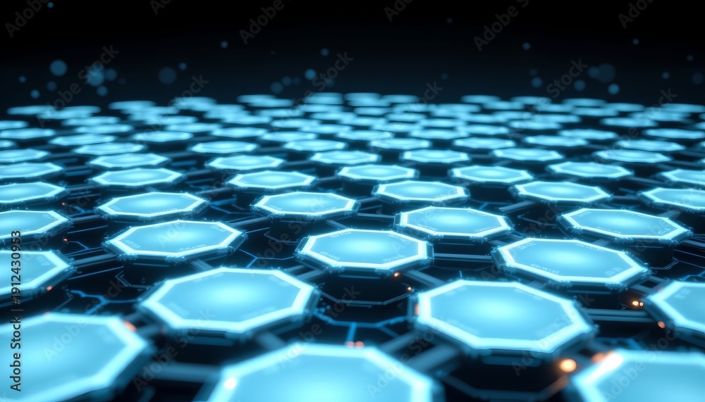 Obraz premium Futuristic Digital Landscape with Glowing Hexagonal Platforms