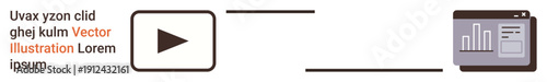 Digital marketing, media analysis, video performance, content strategy, data visualization, user engagement. Play button linked to graph icon. Digital marketing and media analysis concept