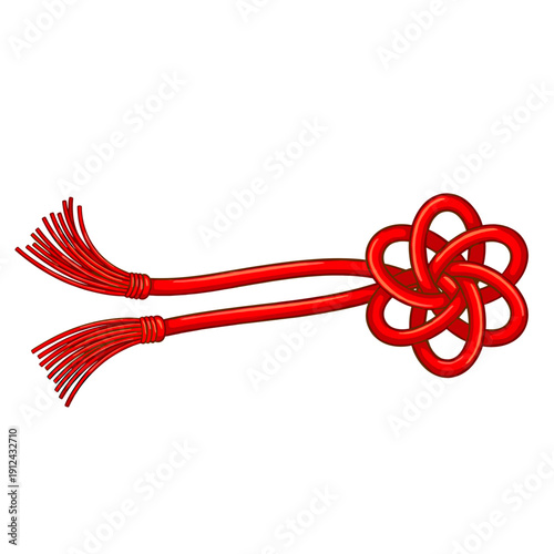 Chinese Knotting Red Tassel Ornament with Intricate Floral Design Isolated on White Background