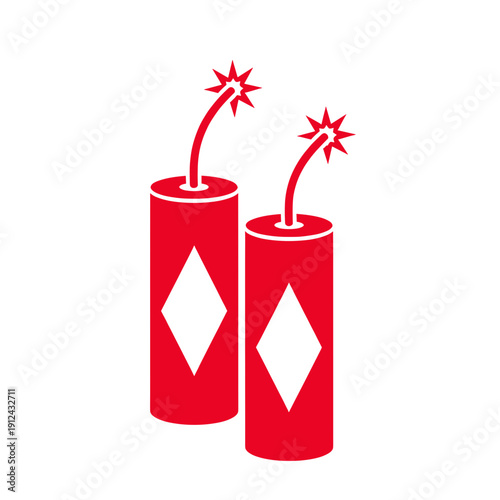 Two Red Dynamite Sticks with White Diamond Shapes on White Background