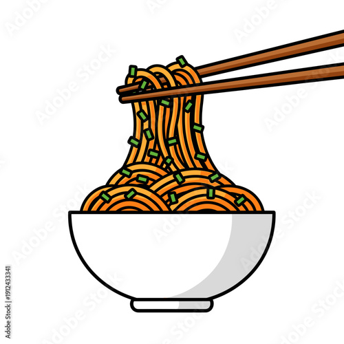Pixel Art Noodles Being Picked Up With Chopsticks From White Bowl