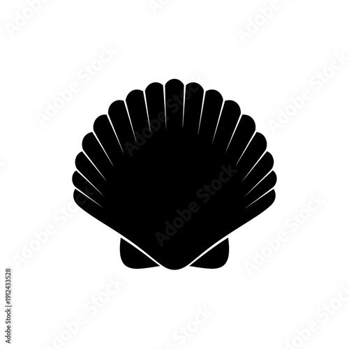 Black Seashell Silhouette Isolated on White Background Graphic Element