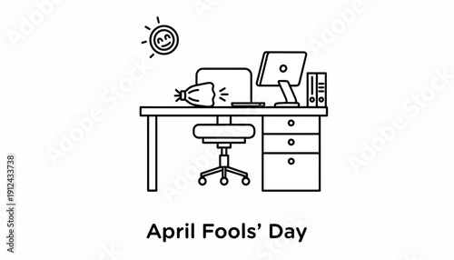 April Fools' Day Office Prank with Desk and Computer