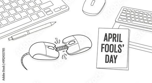 April Fools' Day Prank Concept: Computer Mice Battling