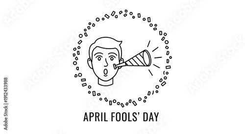 April Fools Day Prankster Blowing Party Horn with Confetti Circle