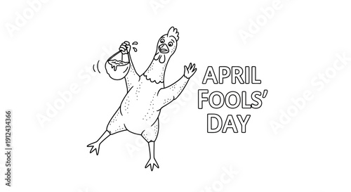 Funny Chicken Holding Bucket, April Fools Day Joke Illustration