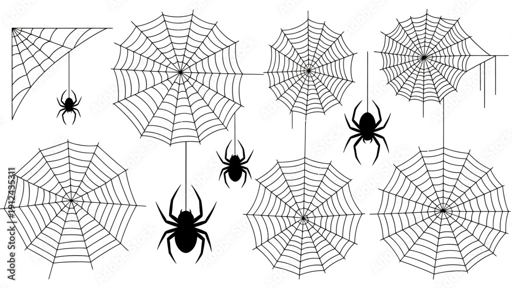 Obraz premium Multiple Spiders and Intricate Webs Spanning the Frame.