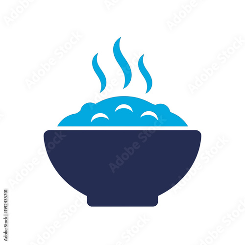 Steaming Bowl of Blue Rice with Visible Heat Waves on White Background