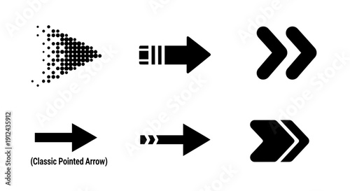 Set Of Black Directional Arrows On White Background With Various Designs