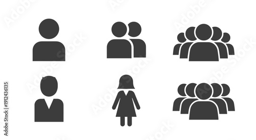 Collection of Silhouette Icons Representing People Groups and Individuals on White