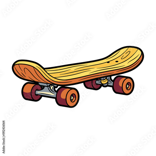 Orange Skateboard with Red Wheels on a White Background Simple Design