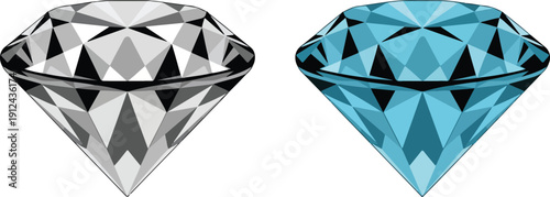 Realistic Diamond & Blue Gemstone Vector Illustration Luxury Faceted Crystals