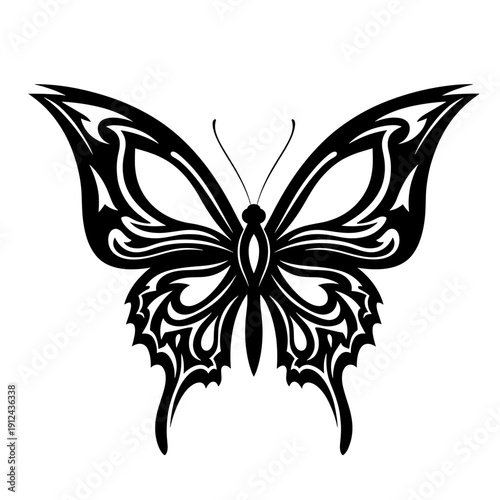 Black Tribal Butterfly Tattoo Design Isolated on White Background