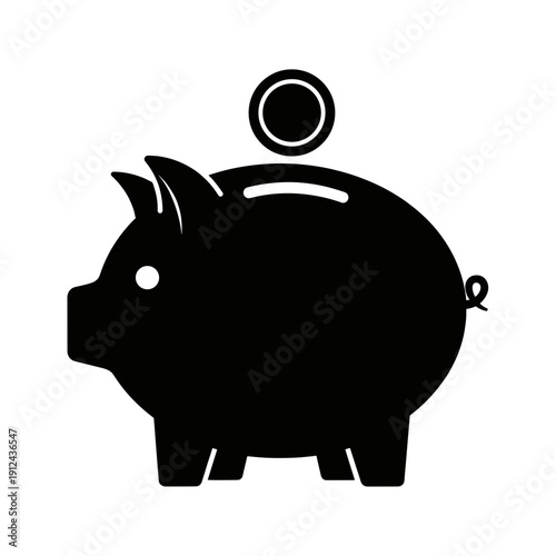 Black Piggy Bank with Coin Saving Money Financial Growth Concept