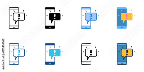 SMS alert icons set multiple style collection. Editable stroke 

