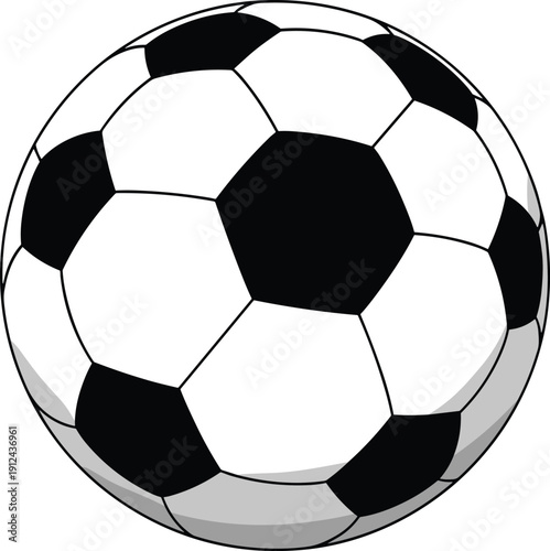 Classic black and white soccer ball with geometric pattern—iconic sports equipment illustration for football design, athletic branding, and recreational game concepts.