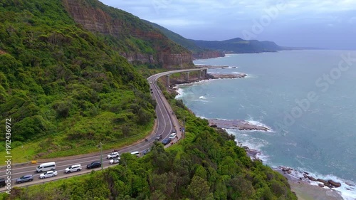 Sea Cliff Bridge on the southern coast of Sydney NSW with sweeping Ocean Views and Mountain terrain. a major Bridge Road on the beautiful Australian coastline  Australia