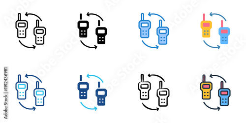 Two way radio icons set multiple style collection. Editable stroke 
