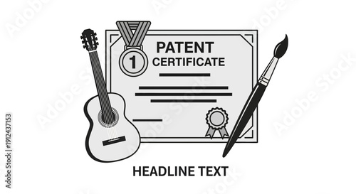 Patent Certificate with Guitar and Paintbrush: Innovation in Arts and Music