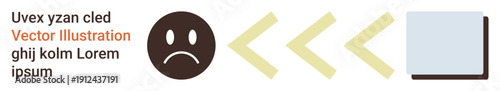 Emotional expression, navigation, feedback, choices, direction, communication. A sad face icon followed by arrows leading to a blank square. Emotional expression and navigation concept