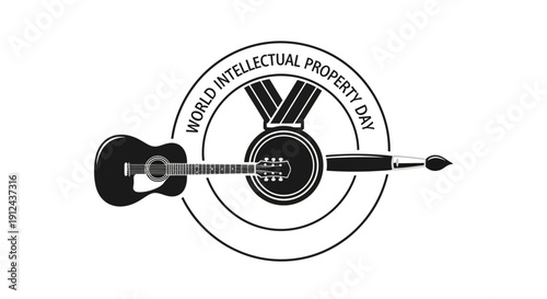 World Intellectual Property Day: Guitar, Paintbrush, Medal Symbolizing Creativity & Innovation