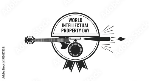 World Intellectual Property Day Illustration: Guitar, Paintbrush, Medal