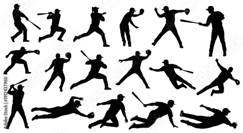 Silhouettes of athletes performing dynamic martial arts and combat poses across multiple figures.