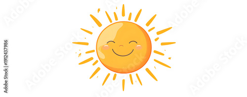 Cheerful vector cartoon sun illustration in flat design style, beaming with warmth and a friendly smile. Isolated on white, ideal for positive themes and bright visuals