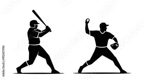 Two Silhouetted Cricketers in Action: Batting and Bowling Duel.